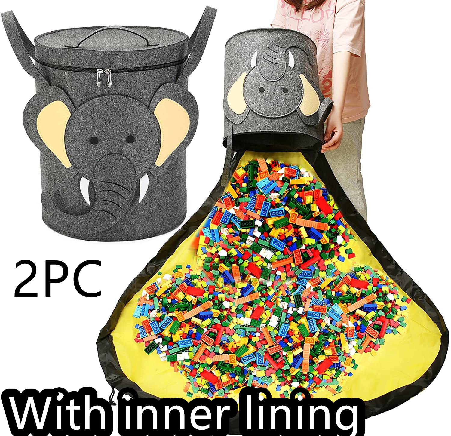 Felt Storage Bag Toy Play Mat 2 In 1 Pull Rope — foto 9