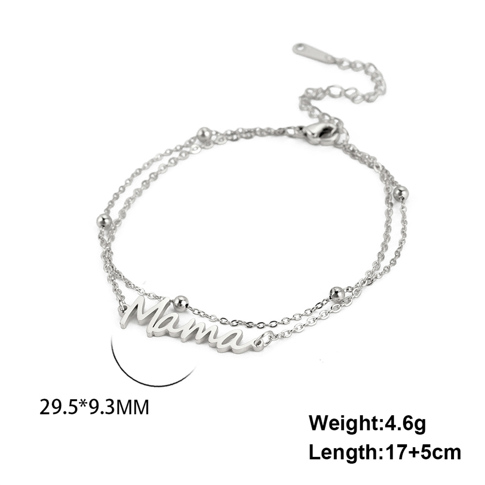 Simple Cut Titanium Steel Mama Charm Bracelet
