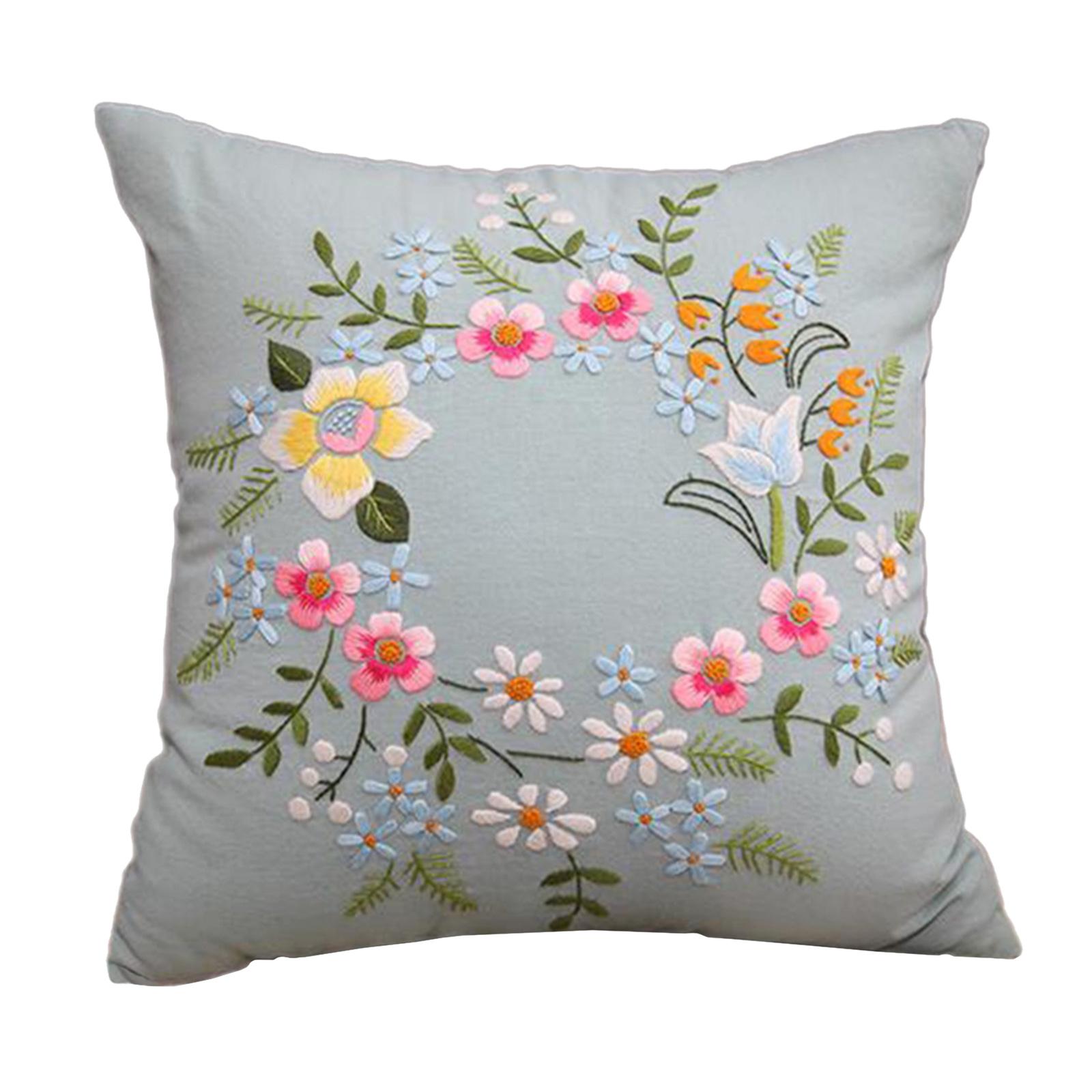 Semi-Finished Embroidery Pillow Covers Kit Sewing Craft For Sofa Light Blue — image 8