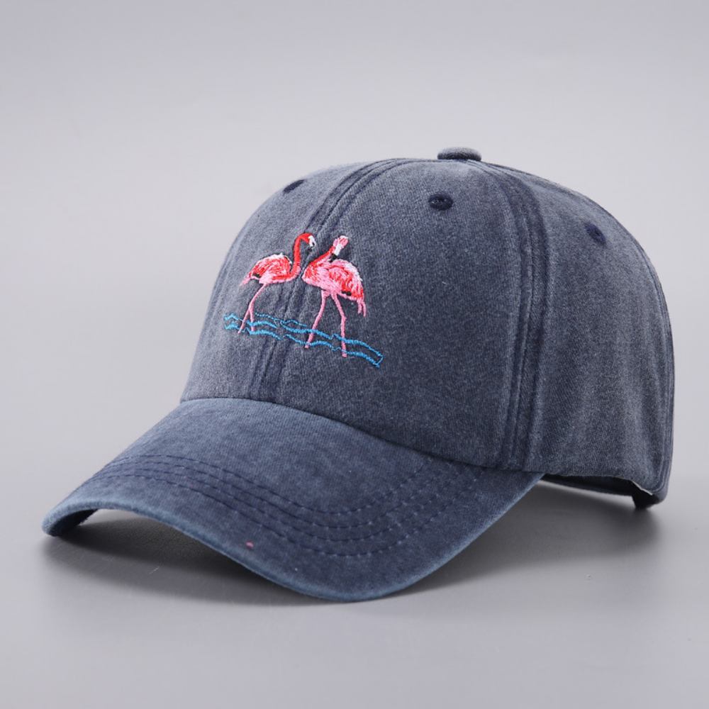 Women's Distressed Washed Flamingo Embroidery Fashion Trend Baseball Cap Suitable For Daily Commuting, Outdoor Activities, Seaside Vacations, And Sun Protection.