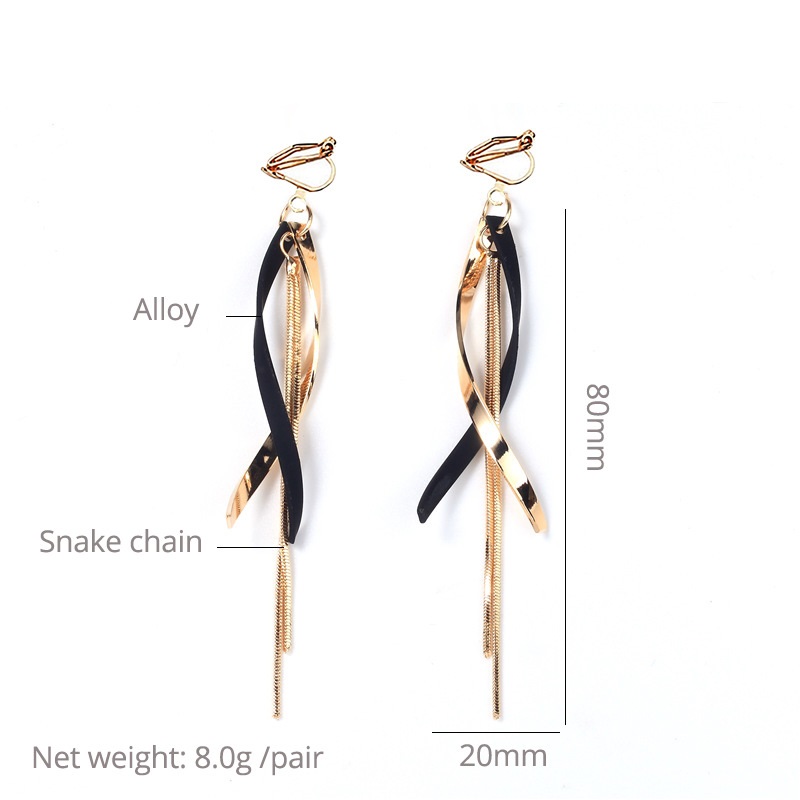 Title 7, Sweet Cool Long Metal Tassel Non-piercing Ear Clip