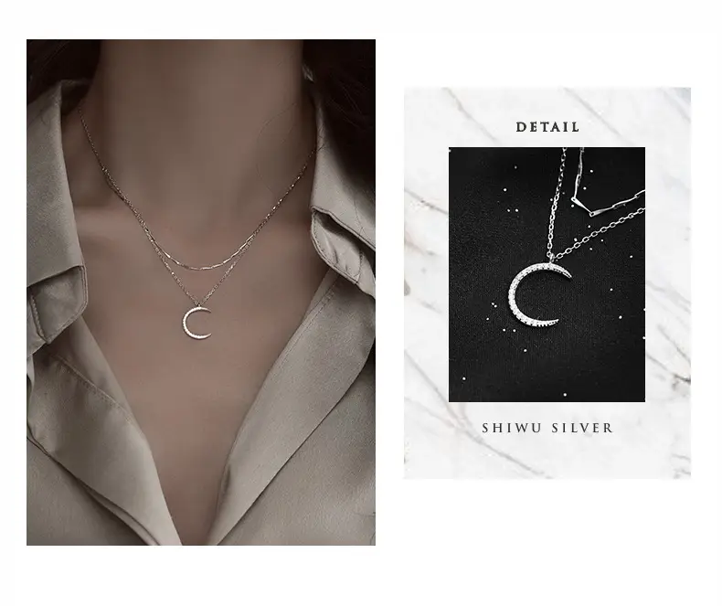 Korean-style Double-layer Moon Necklace Ins Minimalist Design Light Luxury