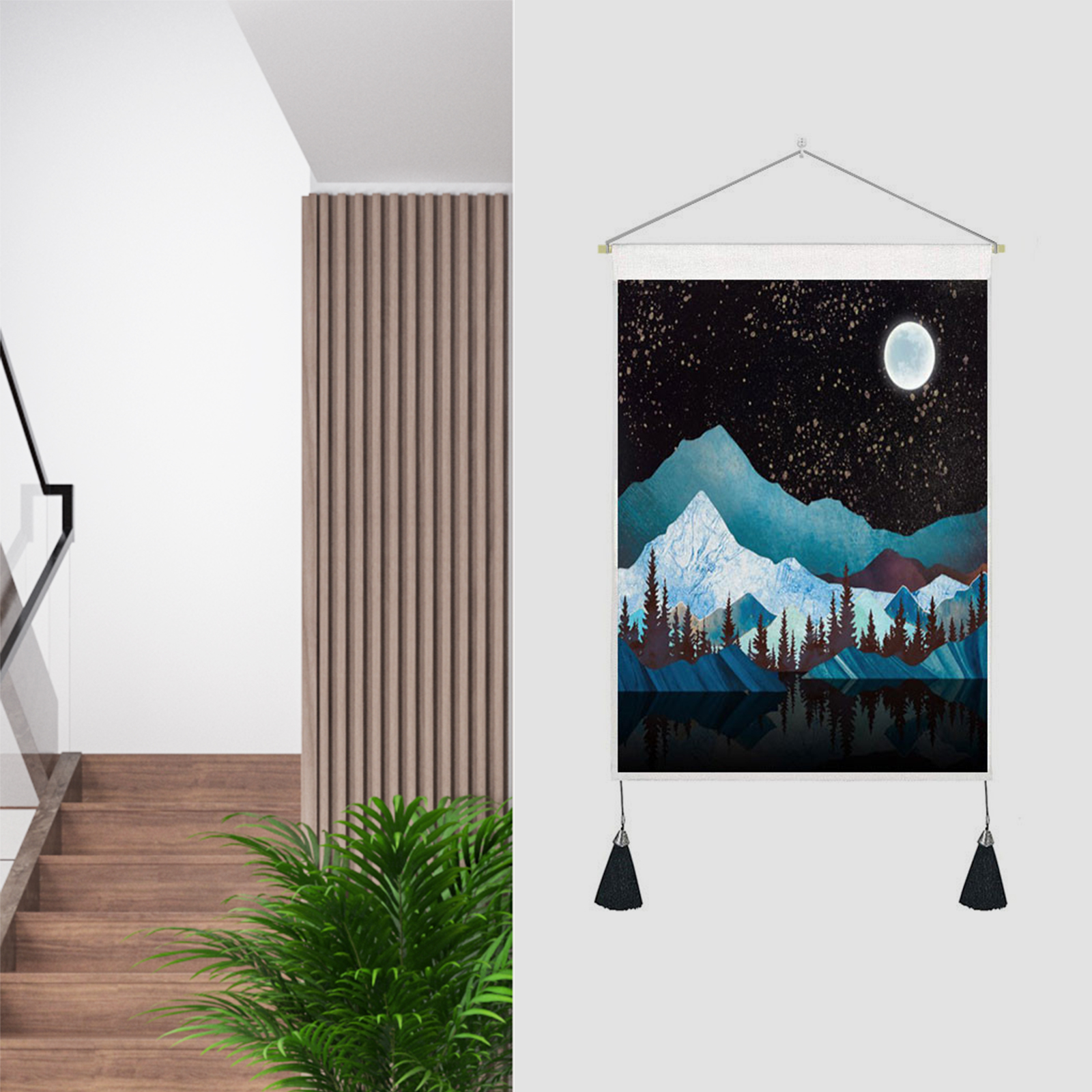 Tapestry tassels moon mountain linen cotton home door wall
