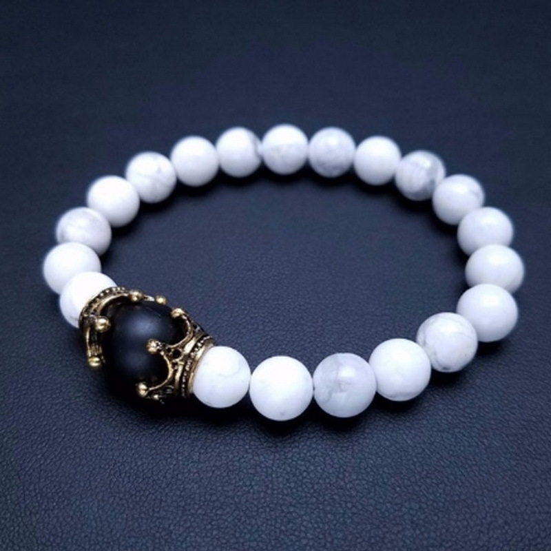 8mm Men Hematite Natural Crystal Bracelet Healing tiger Eye Beaded Crown - Picture 7 of 7