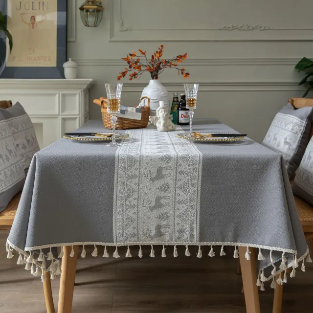 Table Cloth Cotton Christmas Deer Green Grey - Shop at LoveMi