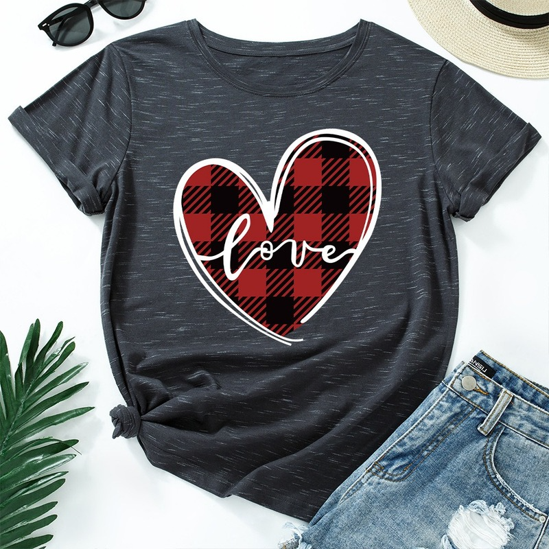 Title 15, Love Print Loose Round Neck Short Sleeve T-shir...