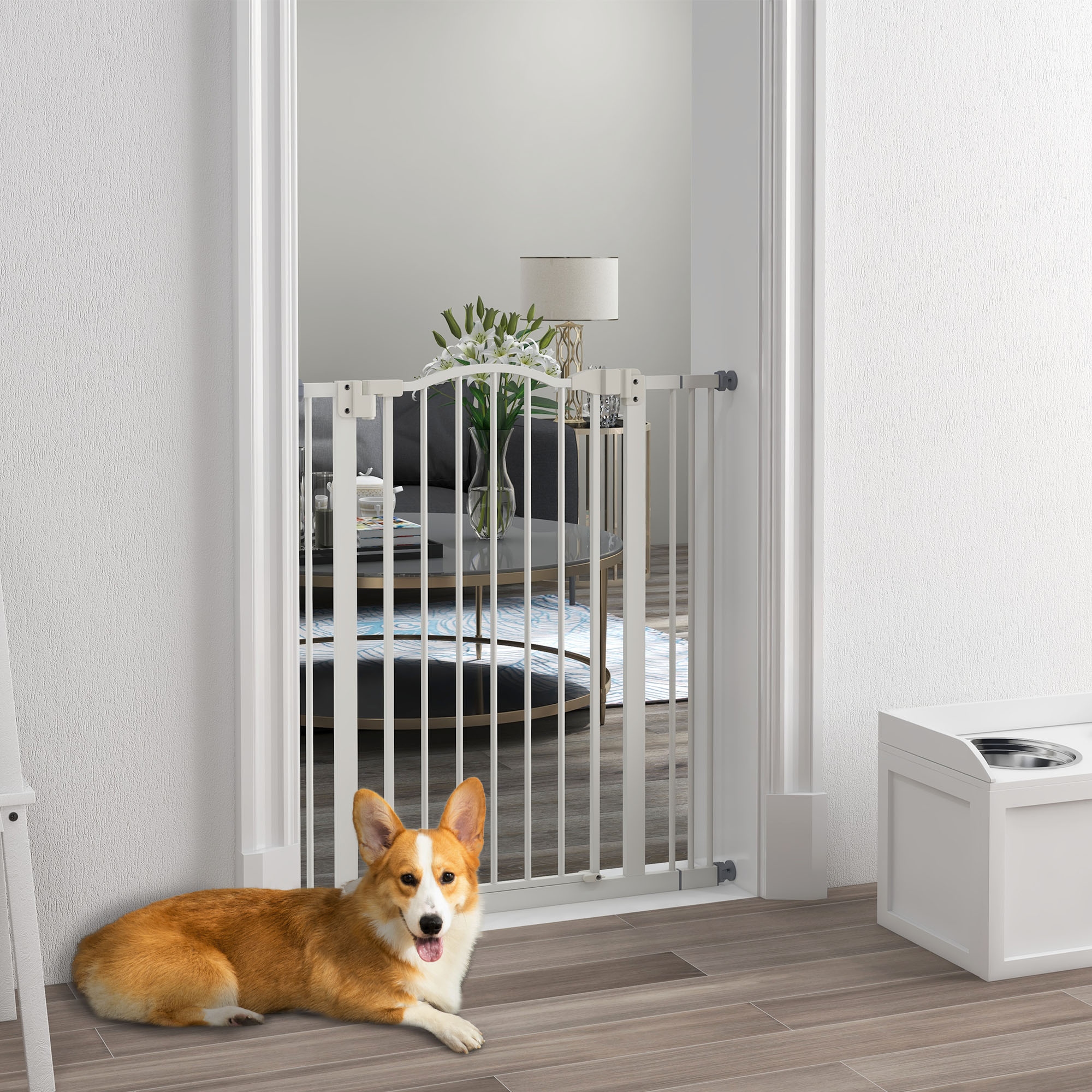Metal Pet Safety Door Dog Door Folding Fence 74-87 Cm, White detail photo 9