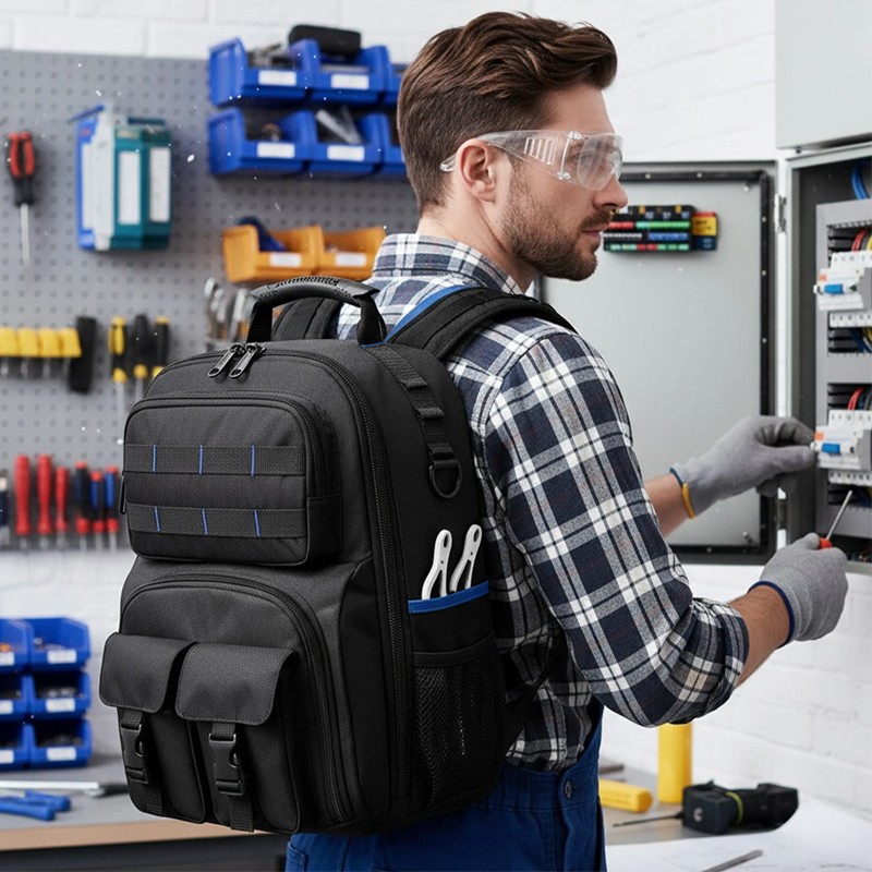 Heavy Duty Tool Backpack Professional Electrician Tool Bag With Organizer