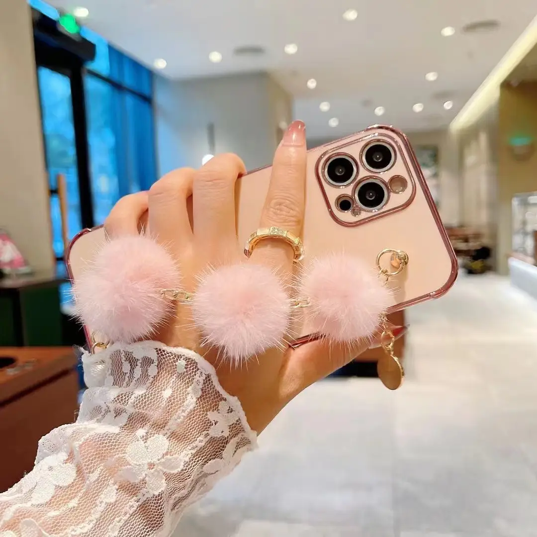 Plush Bracelet Mobile Phone Case Electroplated All-pack Soft Glue