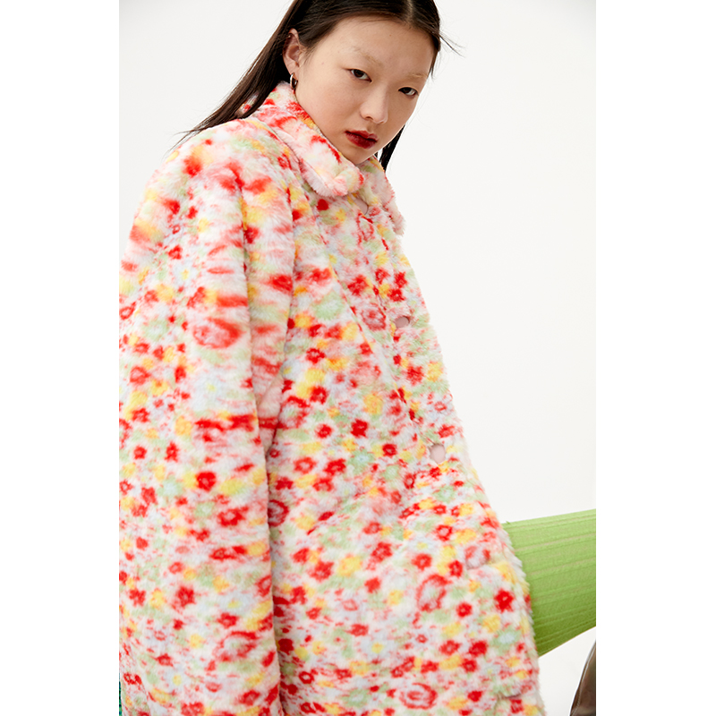 Sweet And Cool Vintage Abstract Floral Print Shoulder Pad Coat