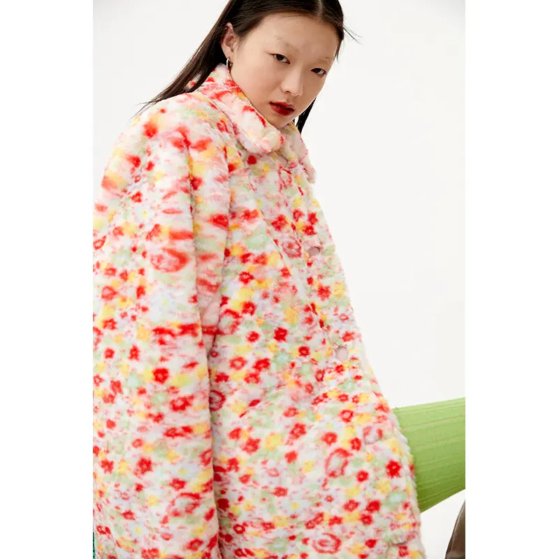 Sweet And Cool Vintage Abstract Floral Print Shoulder Pad Coat