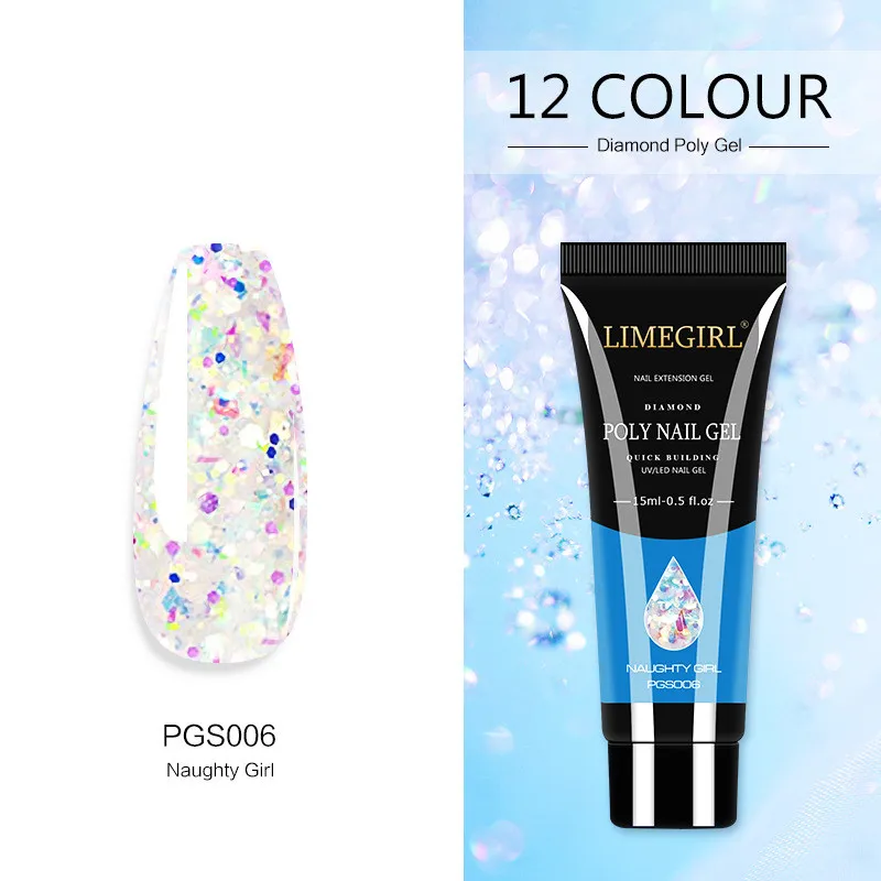 12 Color Nail Art Glitter Powder Extension Gel Nail Art Sequin Extension Gel Painless - Pjs006