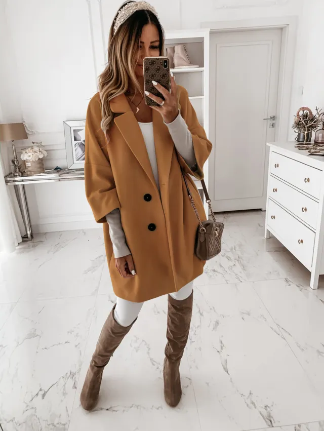 3 Or 4 Sleeve Button Lapel Pocket Wool Jacket Khaki - Shop at LoveMi