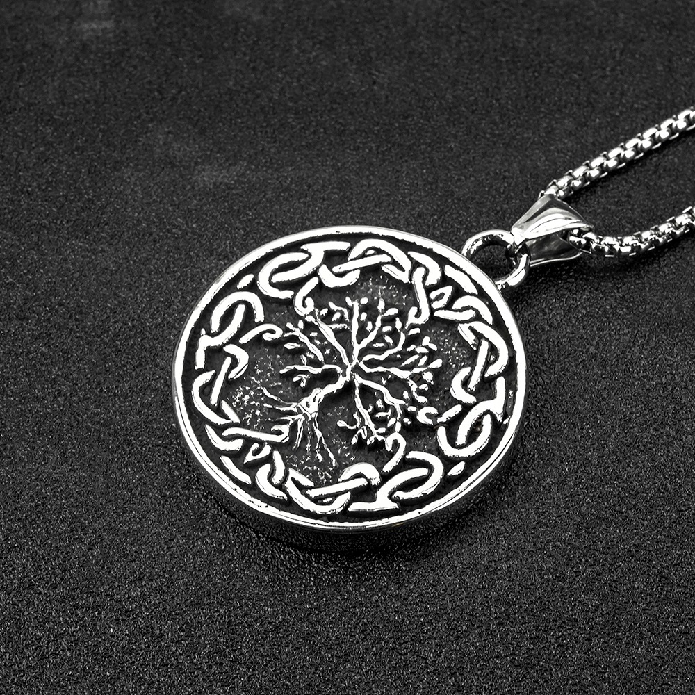 Mens Fashion Vintage Viking Tree Of Life Titanium Steel Pendant Necklace