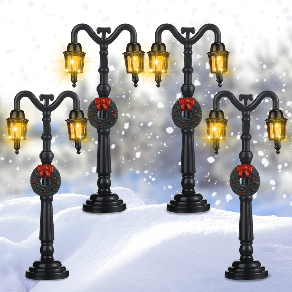 4 Pcs Christmas Miniature Village Lamp Post Light, Artsy