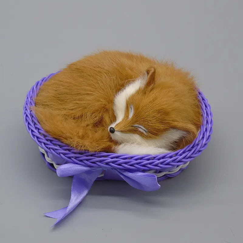 Simulation Cat Plush Animal Toy Fox Model Doll To Send Small Basket Home Decoration