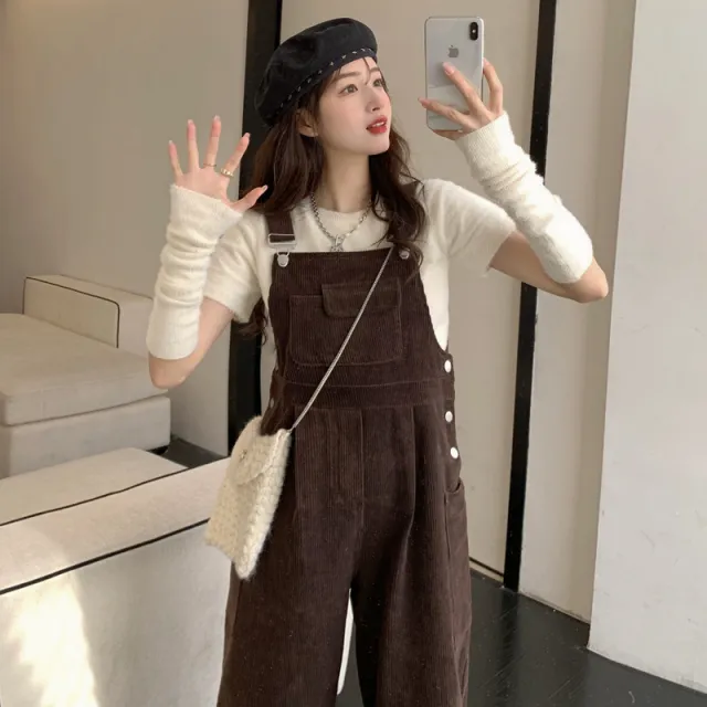 Corduroy Overalls Women's Design Sense Niche Spring Fashion Korean Version Loose Small Jumpsuit Overalls - Shop at LoveMi