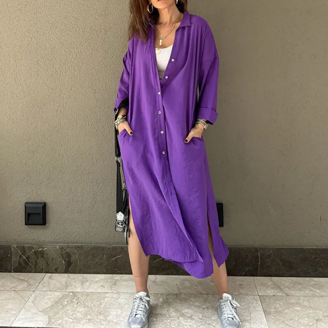Long Shirt Style Dress With Loose Fit Purple - Shop at LoveMi