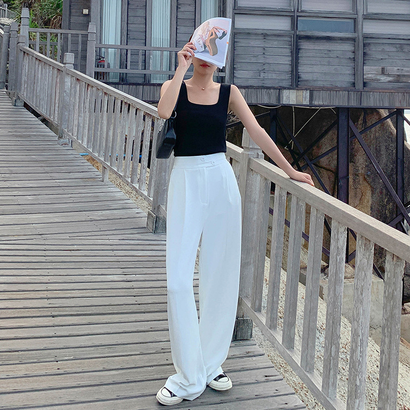 Ladies' High-waist Drape Is Thin And All-match White Casual Pants
