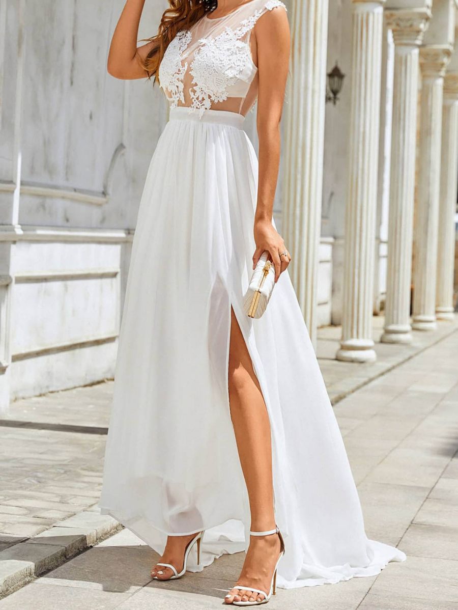 Title 6, Abito da sposa lungo con strascico in chiffon e...