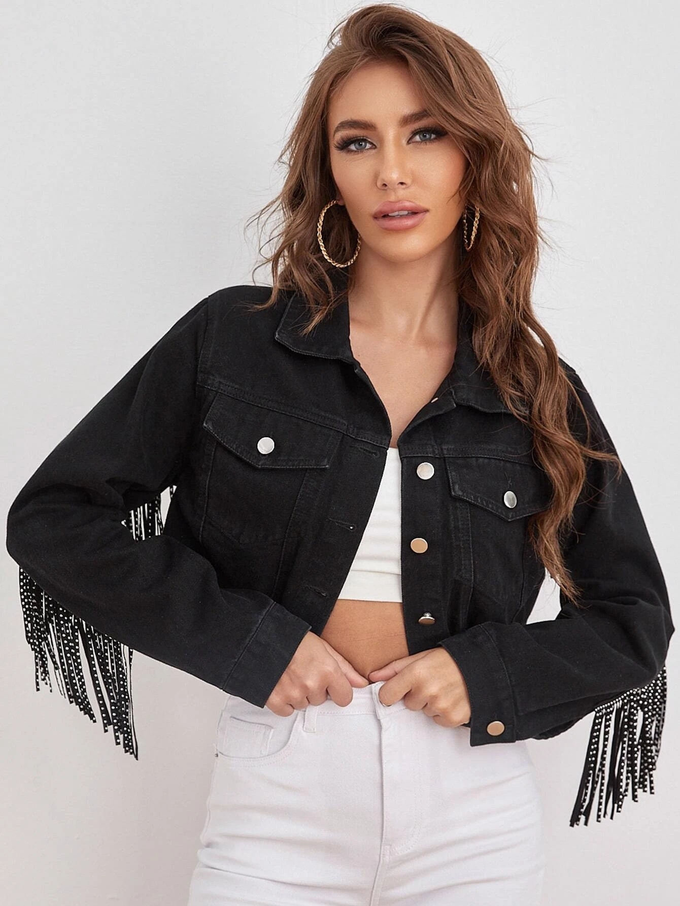 Title 5, Womens Fashion Tassel Raw Edge Denim Jacket, a...