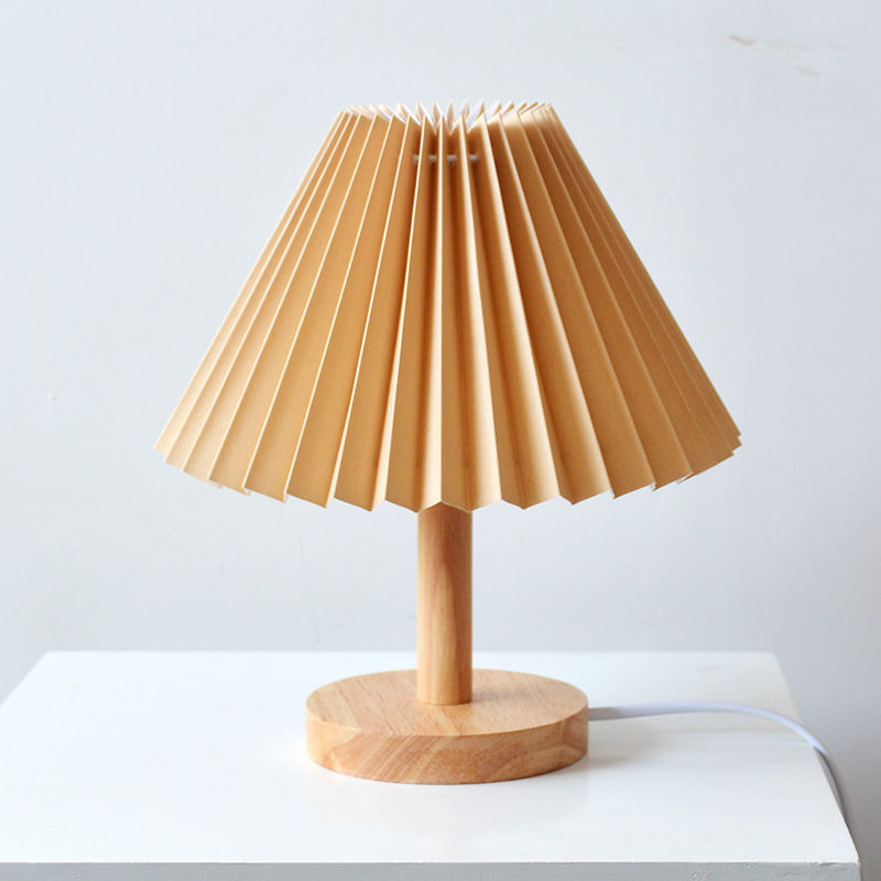 Pleated Solid Wood Usb Decorative Table Lamp