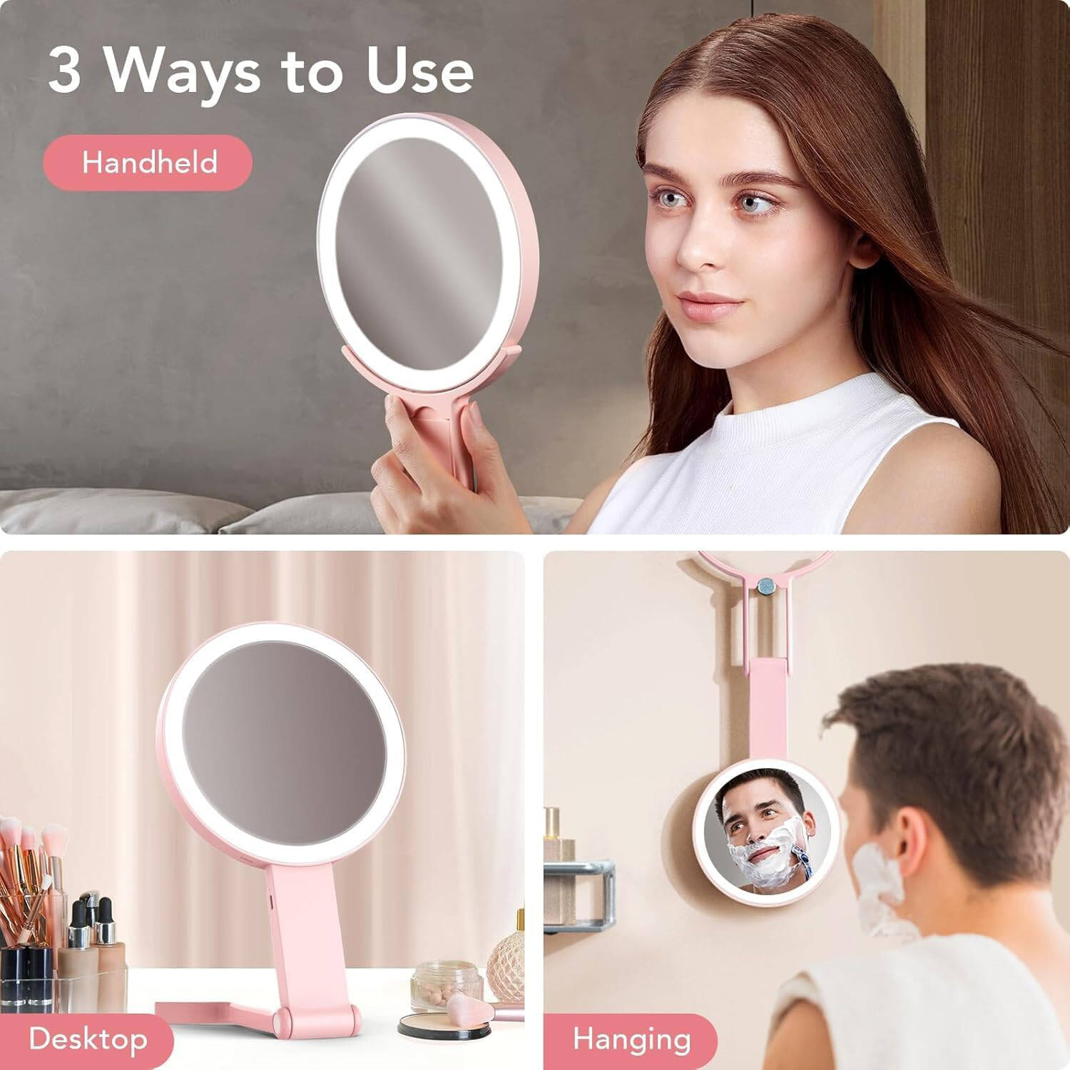 Makeup Mirror With Lights,Dual-Sided Magnifying Mirror With Light, 3 Colour Modes Lighted Makeup Mirror With Magnification, Portable,