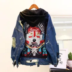 New Korean Women's Hooded Denim Short Jacket - Blue - View 1
