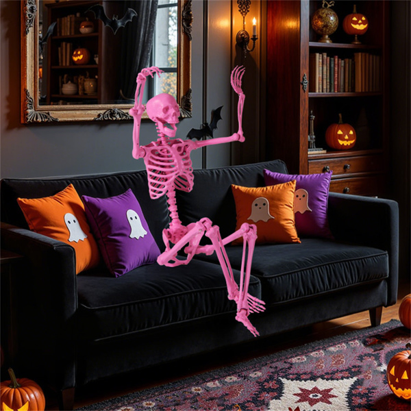 5.5 FT Pink Halloween Skeleton Decor  - No Assembly Needed, Integrated Hanging Rope, Playful-Spooky Vibe for Parties/Yards-21