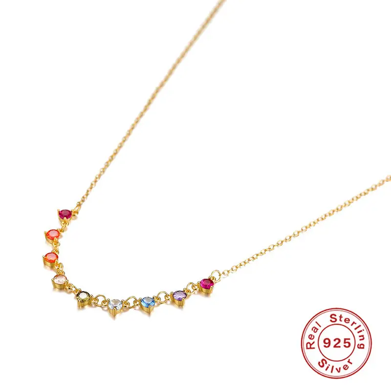 Gold Sterling Silver CZ Colored Diamonds Everyday Simple Necklace