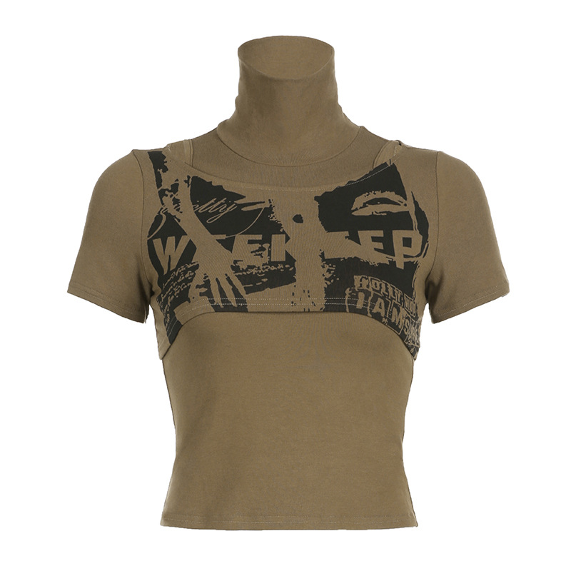 Women's High-neck Vest Printed T-shirt