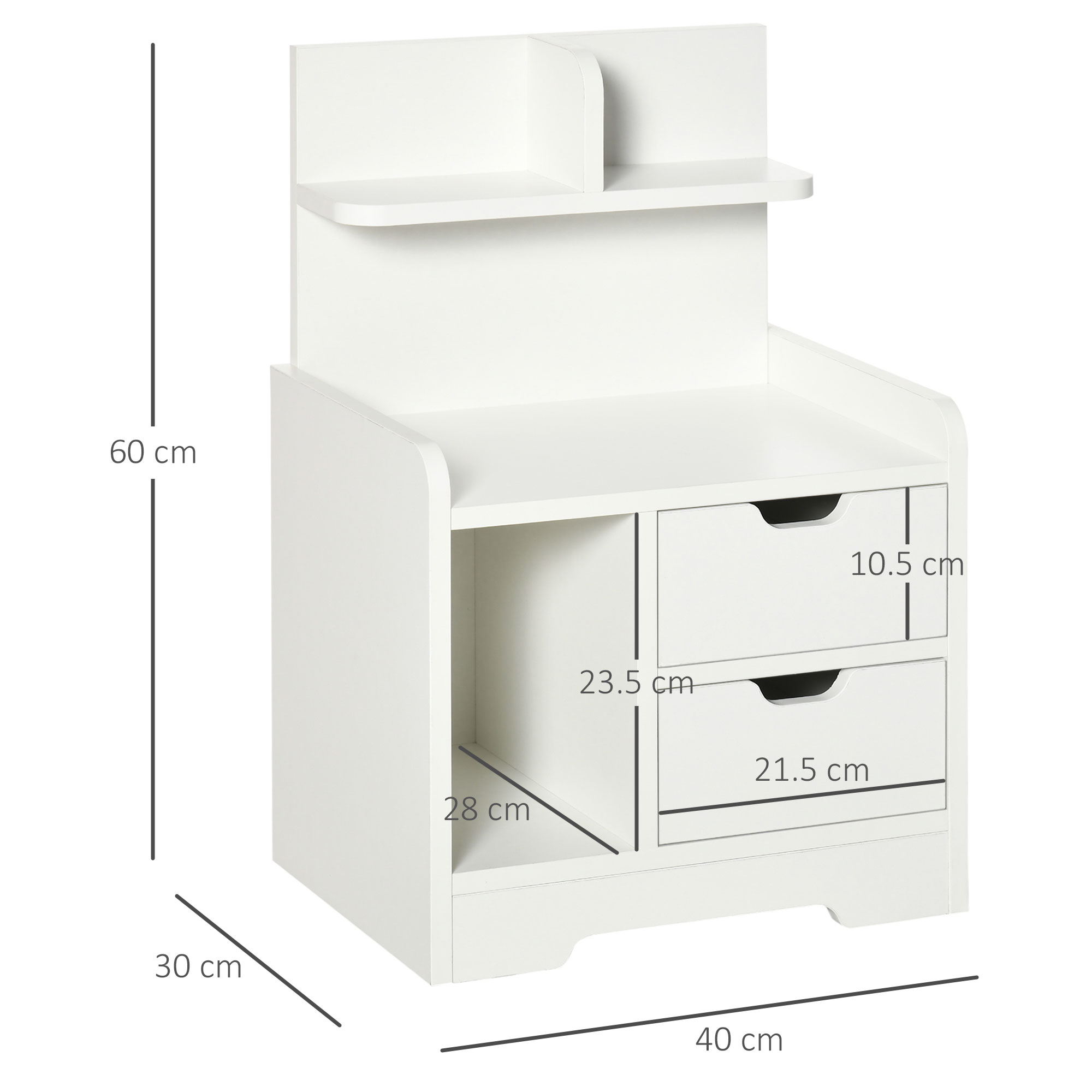 Bedside Table, Small With 2 Drawers And Storage Rack, Modern Bedroom White — image 10