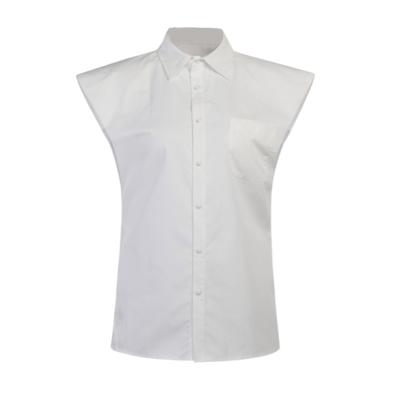 Slim Fit Sleeveless Shirt With Wide Padded Shoulder Pockets