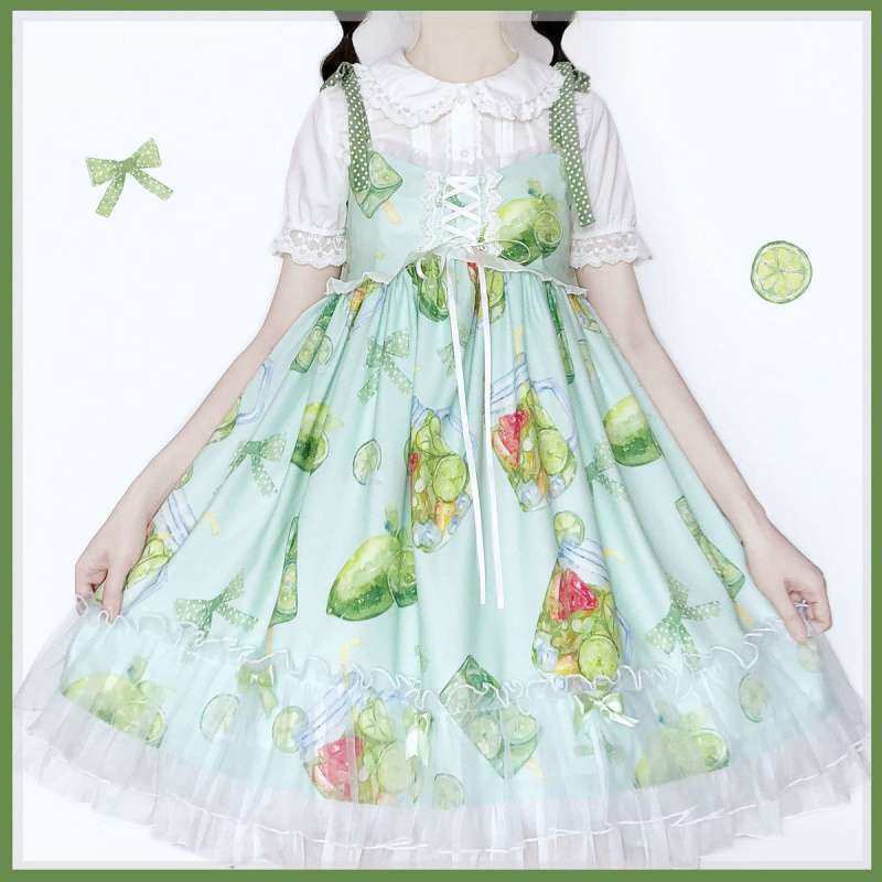 Small Green Print Sling Lolita Jumpsuit