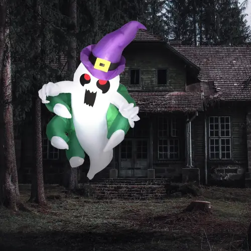 Outsunny 4ft Inflatable Halloween Decoration, Lighted Window Sticker Ghost In Hat, Blow Up Outdoor LED Yard Display, Waterproof