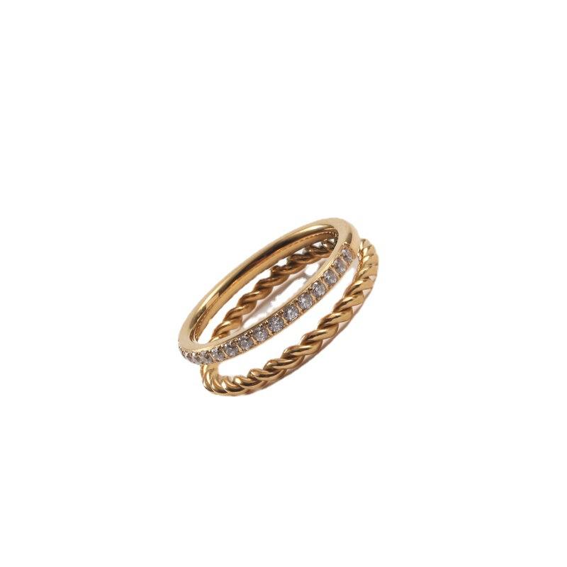 Double Layer Fried Dough Twists Zircon Ring