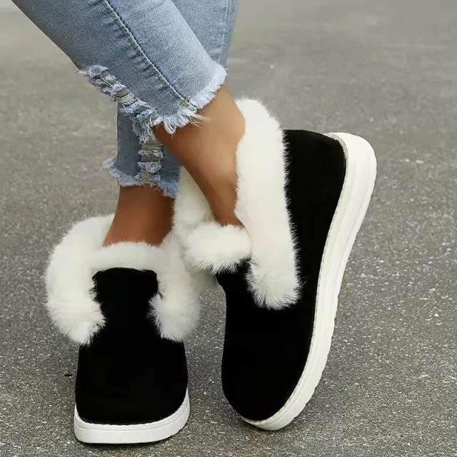 Plush Flat Bottom Thickened Large Short Snow Boots For Women Black - Shop at LoveMi