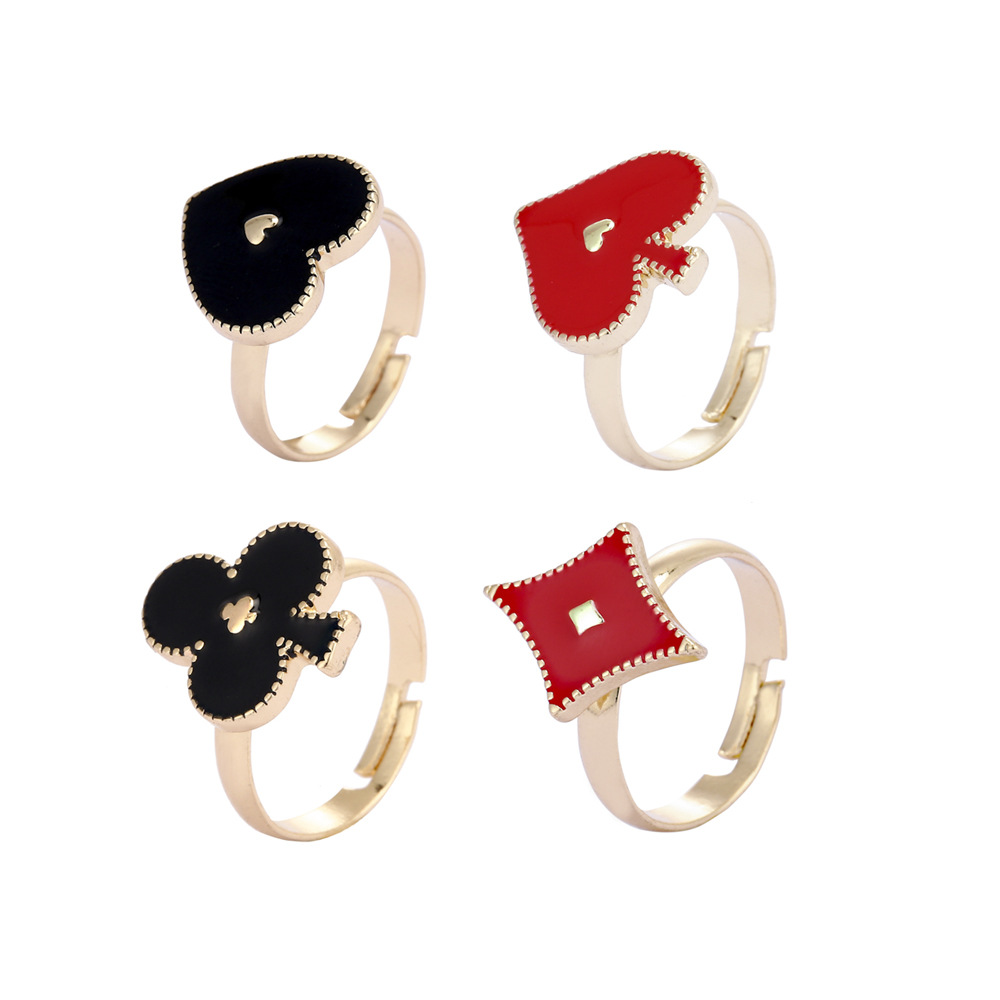 Playing Cards Black Red Plum Square  Ring fashion