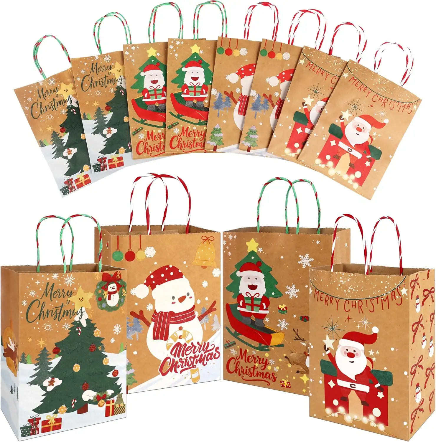 24 Pack Christmas Gift Bags, Bulk Xmas