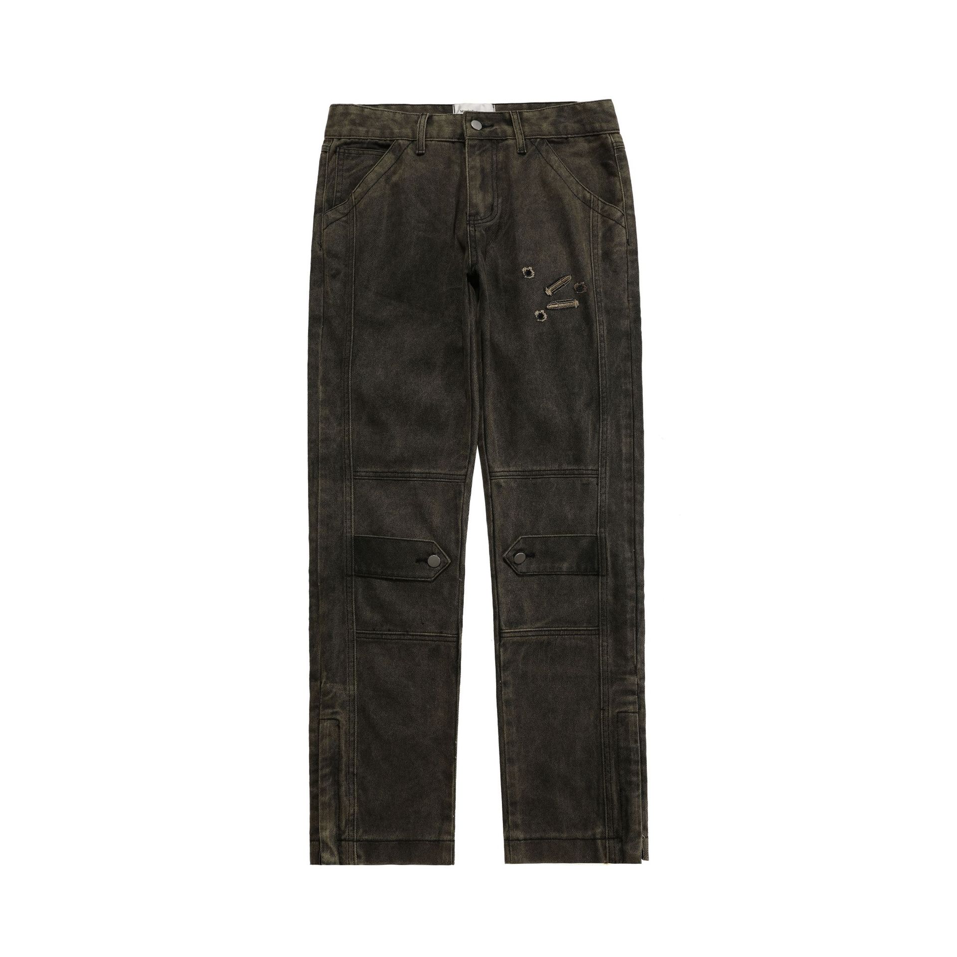 Title 6, Gewassen, versleten geborduurde slanke jeans vo...