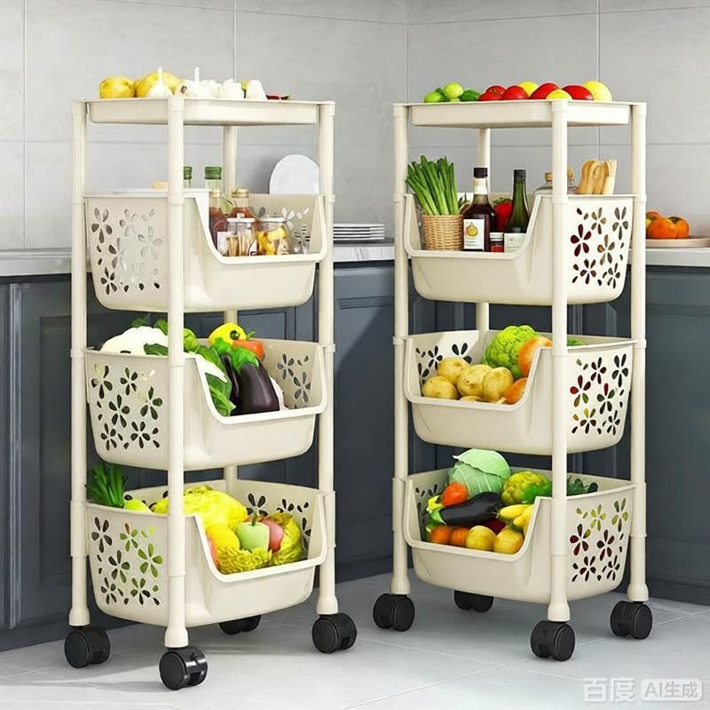 4 Tier Kitchen Basket Storage Trolley Organiser Fruit