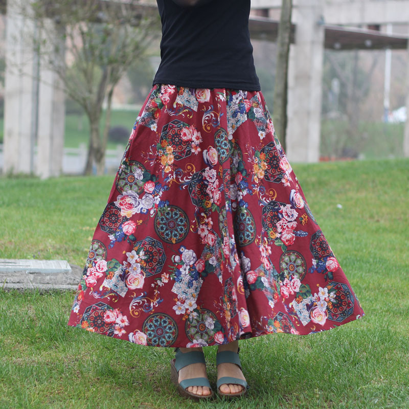 Women's Bohemian Big Swing Skirt Cotton And Linen Long Skirt