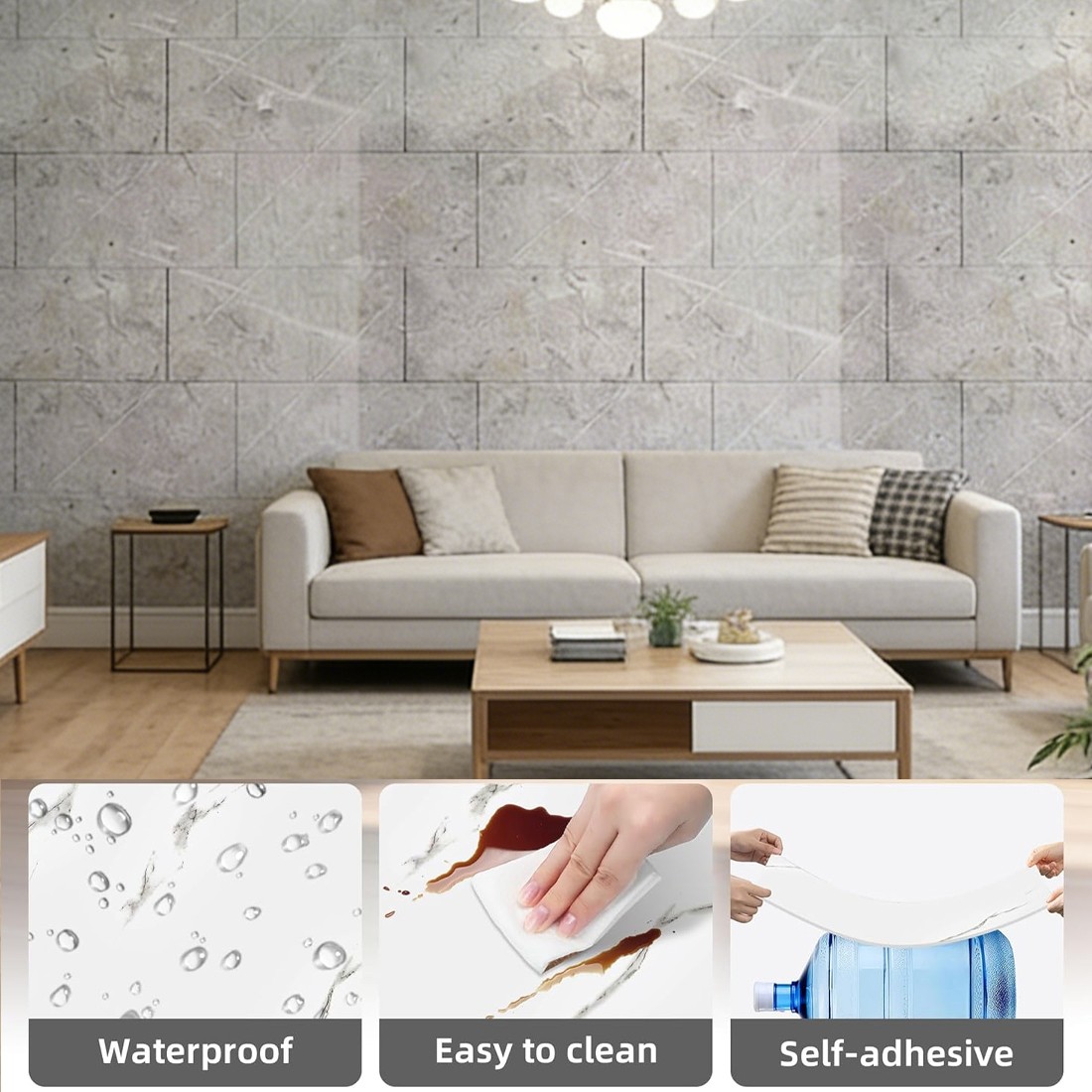 20Pcs PVC Marble Tiles Wall Sticker Self-Adhesive Stick Kitchen Bathroom Decor