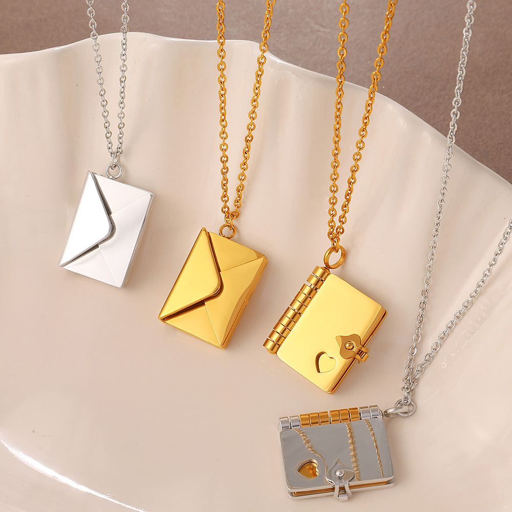 New Envelope Book Pendant Clavicle Necklace For Women, Minimalist Fashion Literary Style Necklace