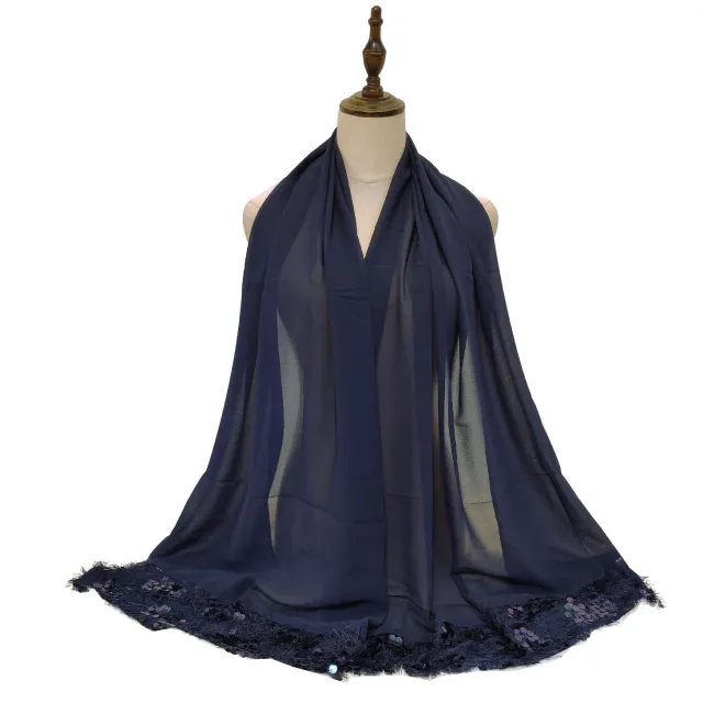 Chiffon Patchwork Solid Color Scarf Blue - Shop at LoveMi