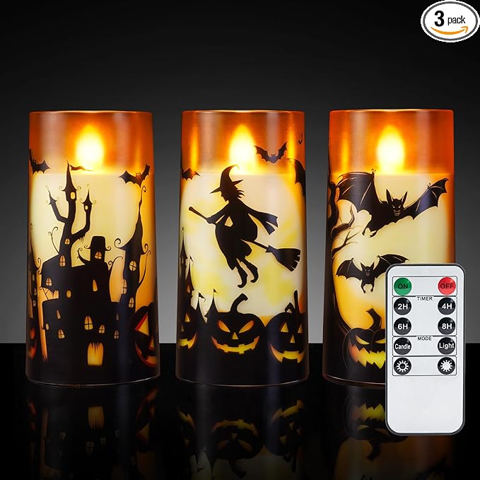 3-Piece Orange Realistic Flickering Flameless LED Candles For Halloween Decor