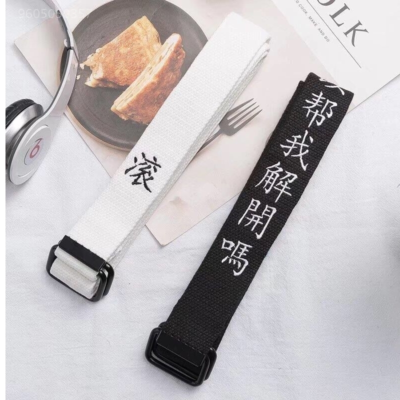 Title 2, Funny text printed double buckle canvas belt