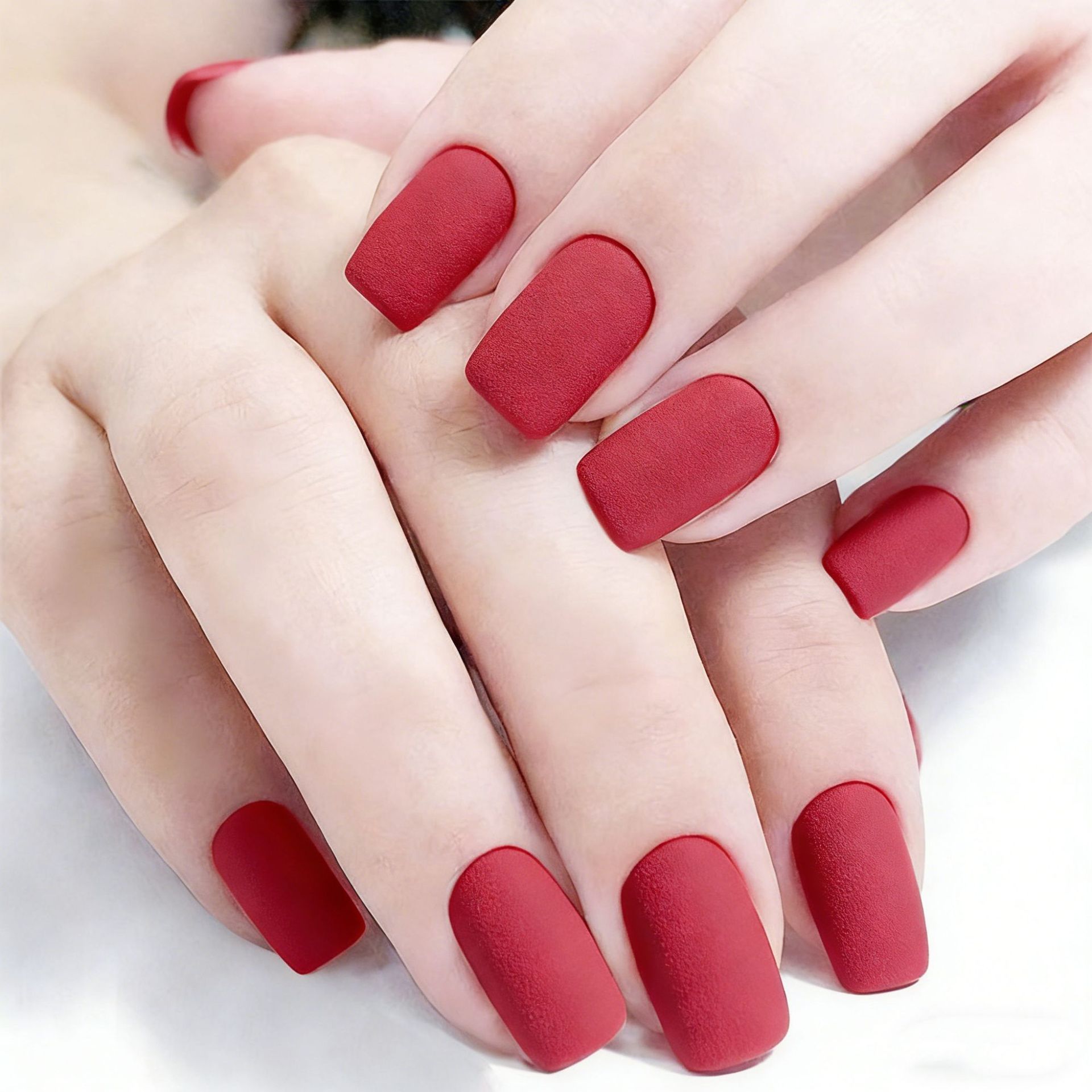 24-piece Fashionable Long-square Red Fake Nail Pure Color Design Manicure Set.Suitable For Women And Girls.Long-lasting On Nails.
