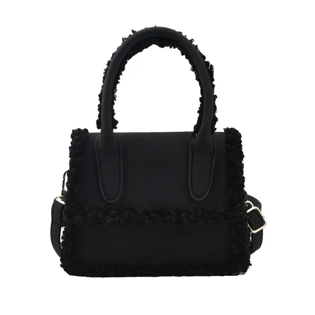 Plush Design Fur Stitching One shoulder Messenger Bag Black - Shop at LoveMi