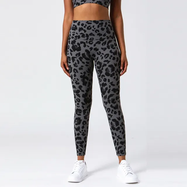 Women's New Leopard Print Yoga Pants High Waist Tight Elegant Purple Grey - Shop at LoveMi